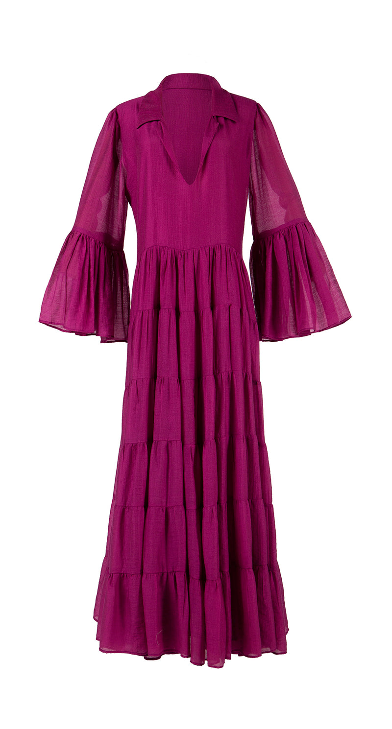Pink Pitaya Flounce Long Dress