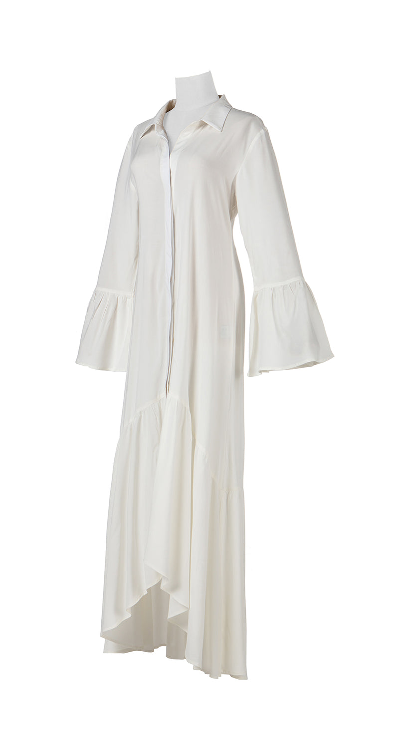 White Flounce Bell Long Dress