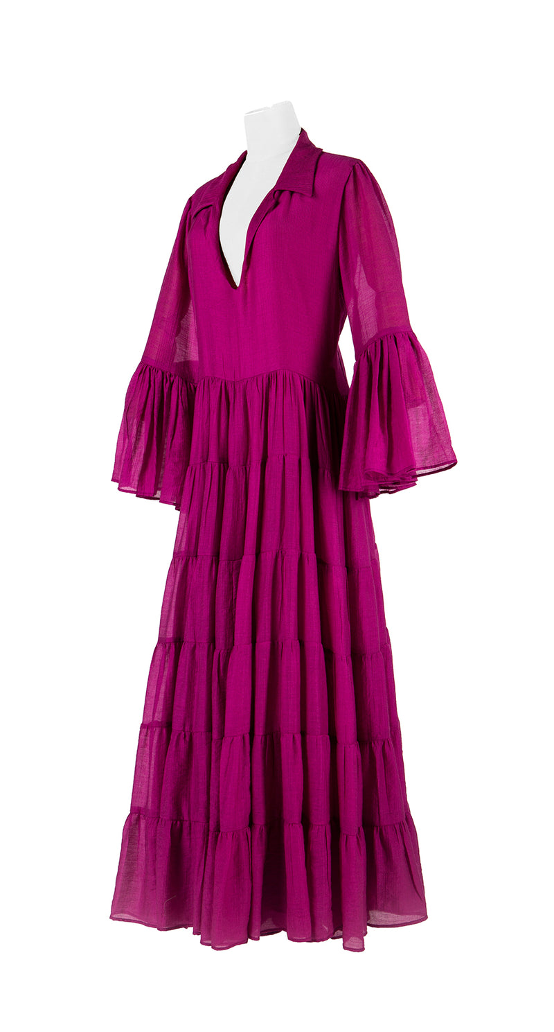 Pink Pitaya Flounce Long Dress