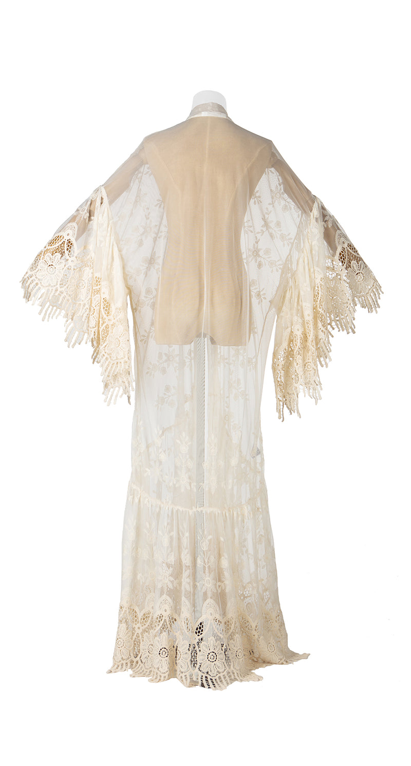 Off-White Long Lace with Fringes Lace Cover-Up