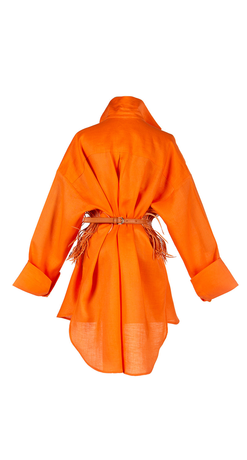 Orange Husband Linen Shirt/Cover-Up (Belt not included)